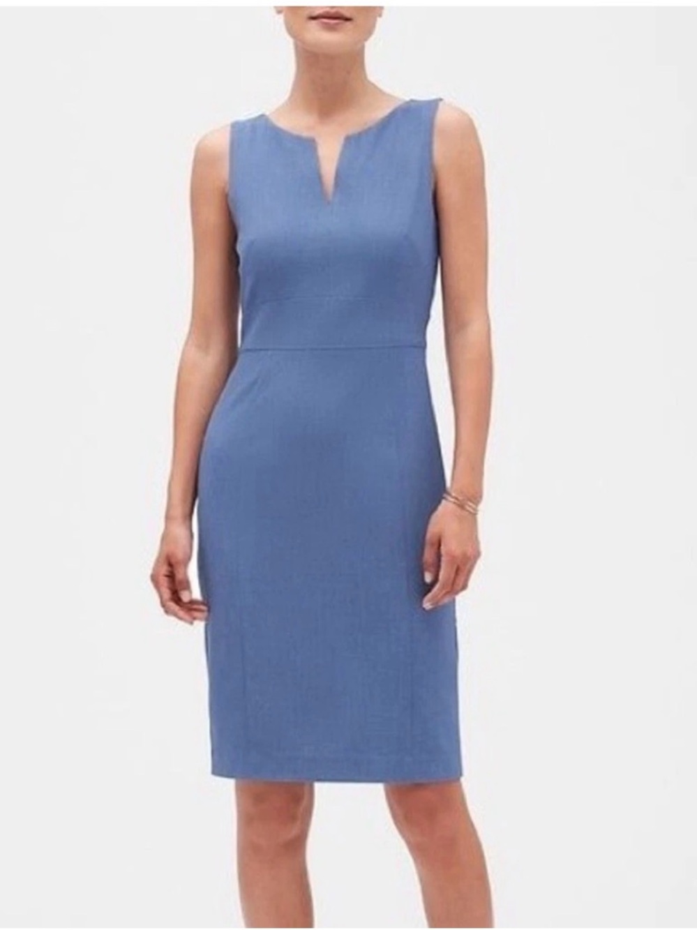 New Banana Republic Sleeveless Chambray Blue Split Neck Sheath Dress Size 8